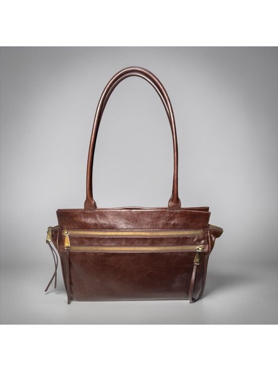 HOBO Handbags - HOBO Seeker Shoulder Bag Chocolate Brown Polished Leather Double Handle Satchel